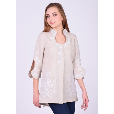 Embroidered blouse "Rain Drops" white on gray